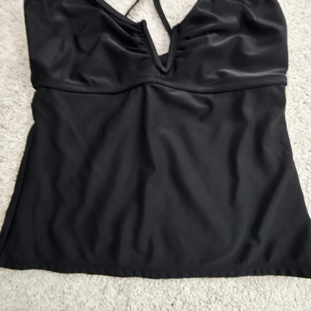 Collections by Catalina‎ Tankini Top Womens S 4-6 Black Ruched Flattering Swim